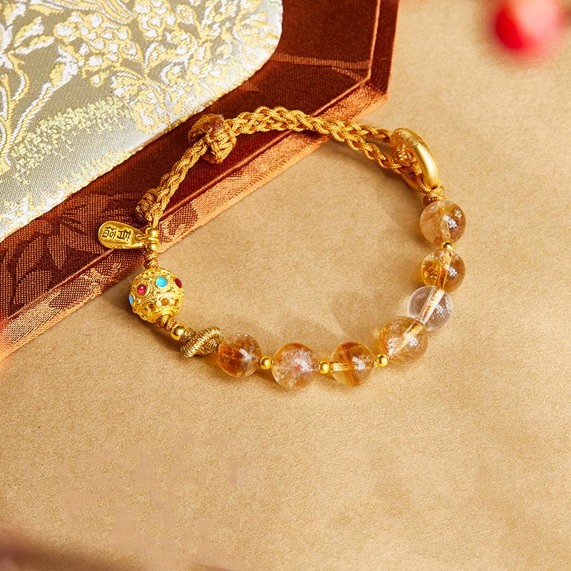 Bracciale con corda intrecciata in argento Buddha Stones 925, citrino naturale, cristallo bianco, fibbia della pace, significato del carattere Fu, protezione - image 2
