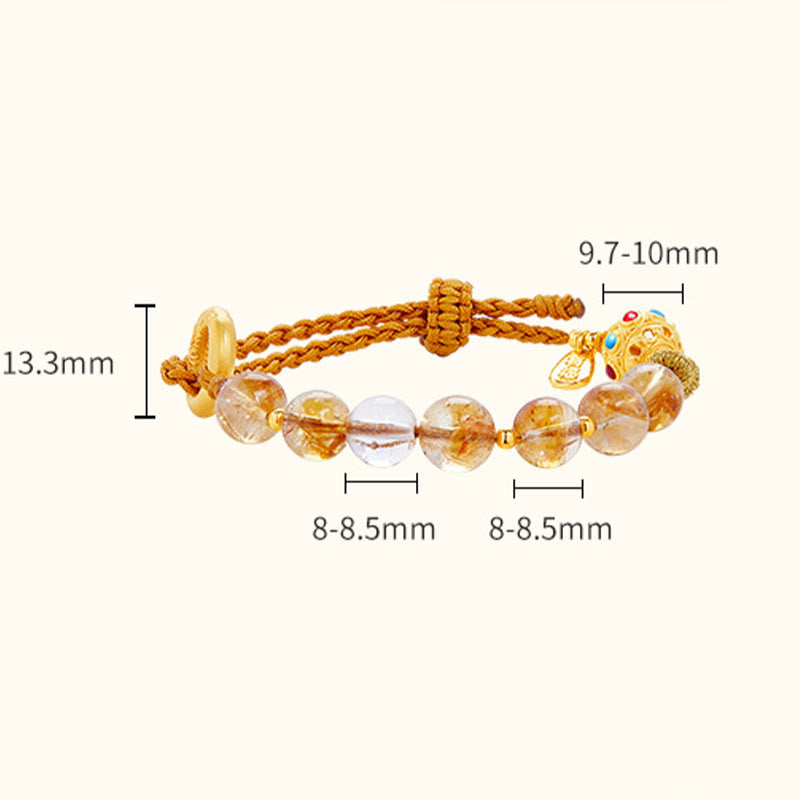 Bracciale con corda intrecciata in argento Buddha Stones 925, citrino naturale, cristallo bianco, fibbia della pace, significato del carattere Fu, protezione - image 9