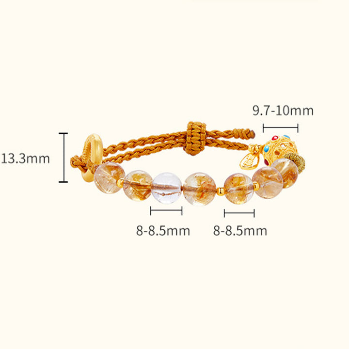Bracciale con corda intrecciata in argento Buddha Stones 925, citrino naturale, cristallo bianco, fibbia della pace, significato del carattere Fu, protezione - image 9