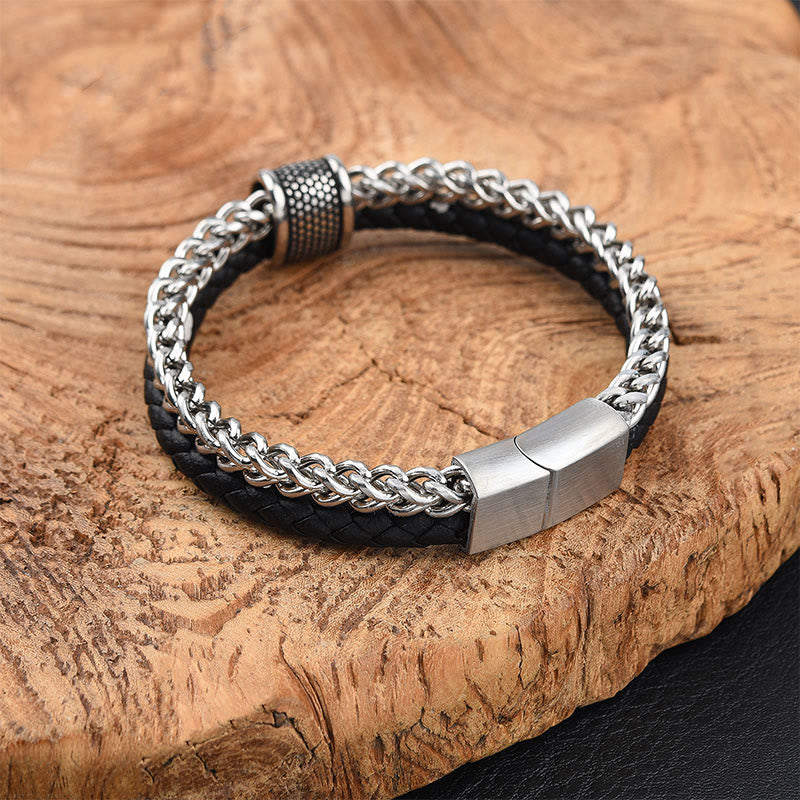 Bracciale con fibbia magnetica in acciaio al titanio e doppio strato in pelle Buddha Stones - image 1