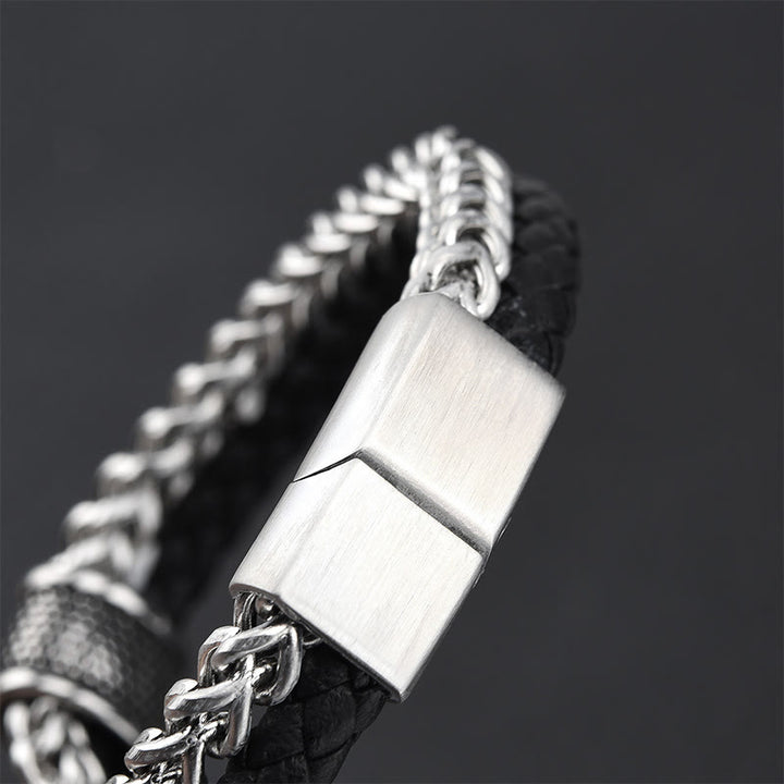 Bracciale con fibbia magnetica in acciaio al titanio e doppio strato in pelle Buddha Stones - image 3