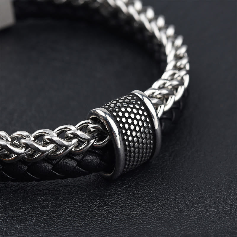 Bracciale con fibbia magnetica in acciaio al titanio e doppio strato in pelle Buddha Stones - image 4