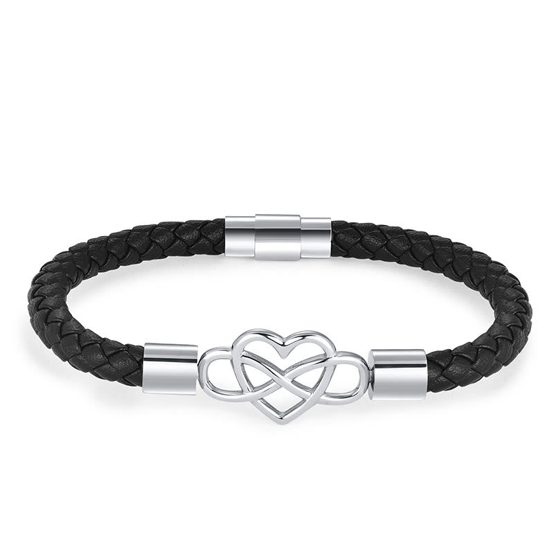 Bracciale Buddha Stones Endless Knot Heart in pelle, titanio e acciaio con fibbia di resistenza - image 2