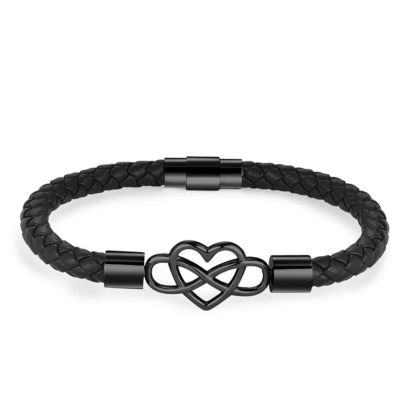 Bracciale Buddha Stones Endless Knot Heart in pelle, titanio e acciaio con fibbia di resistenza - Nero (circonferenza polso: 17-19 cm) - image 5