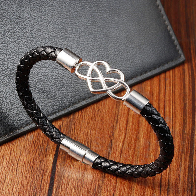 Bracciale Buddha Stones Endless Knot Heart in pelle, titanio e acciaio con fibbia di resistenza - image 1