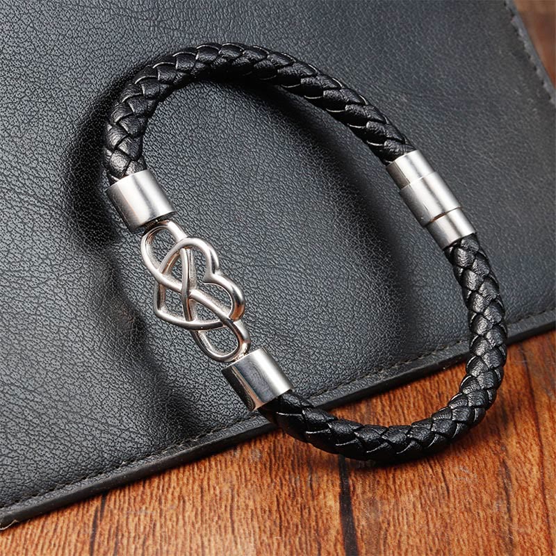 Bracciale Buddha Stones Endless Knot Heart in pelle, titanio e acciaio con fibbia di resistenza - image 4