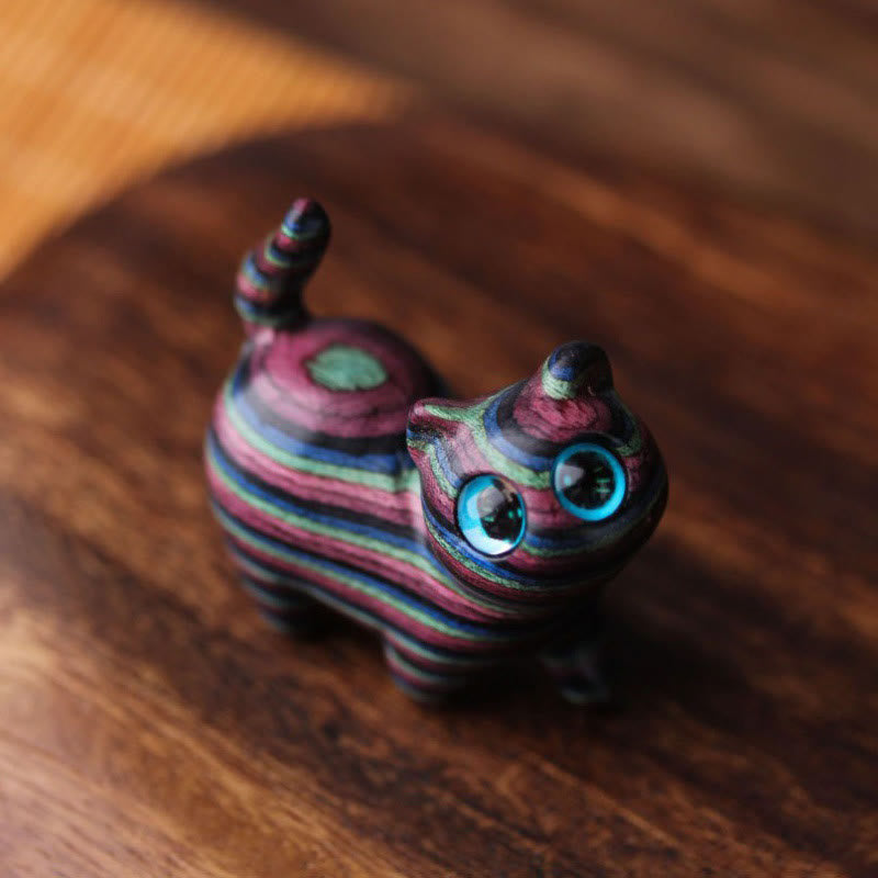 Decorazione curativa a forma di testa di gatto inclinata intagliata in legno di sandalo colorato Buddha Stones - Gatto - image 0
