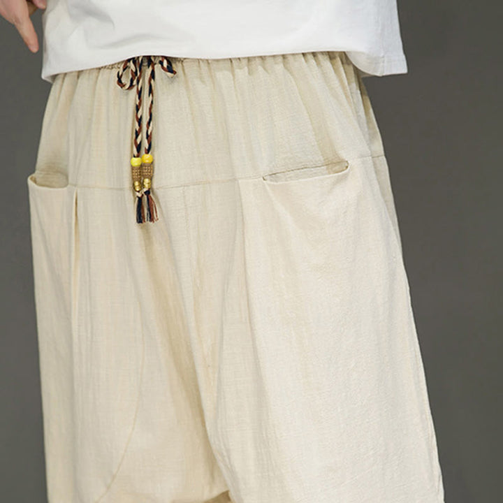 Pantaloni harem da uomo in cotone e lino con coulisse, stile capri, con tasche, Buddha Stones - image 10