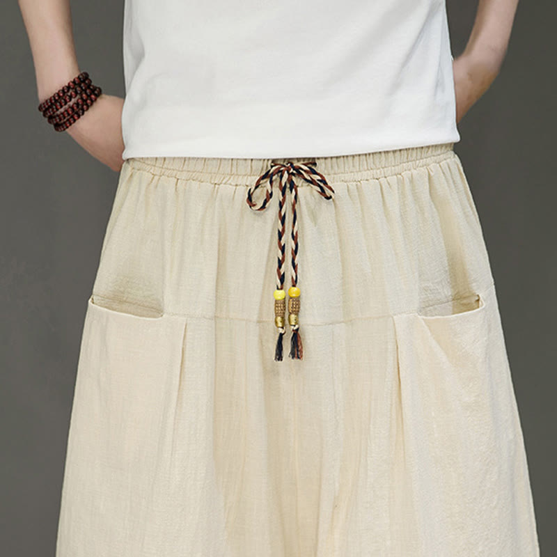 Pantaloni harem da uomo in cotone e lino con coulisse, stile capri, con tasche, Buddha Stones - image 9