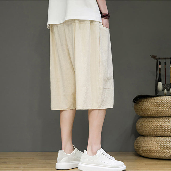 Pantaloni harem da uomo in cotone e lino con coulisse, stile capri, con tasche, Buddha Stones - image 3