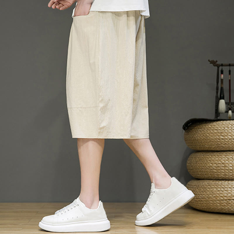 Pantaloni harem da uomo in cotone e lino con coulisse, stile capri, con tasche, Buddha Stones - image 6