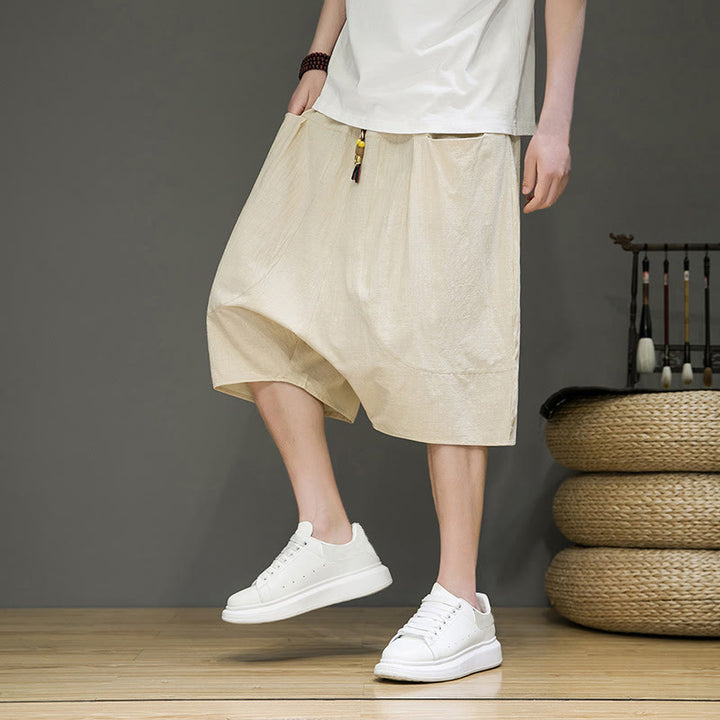 Pantaloni harem da uomo in cotone e lino con coulisse, stile capri, con tasche, Buddha Stones - Biancheria - US/UK/AU46, EU56 (5XL) - image 0