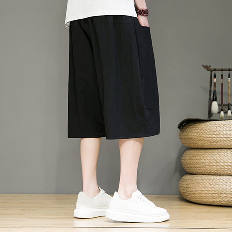 Pantaloni harem da uomo in cotone e lino con coulisse, stile capri, con tasche, Buddha Stones - image 16