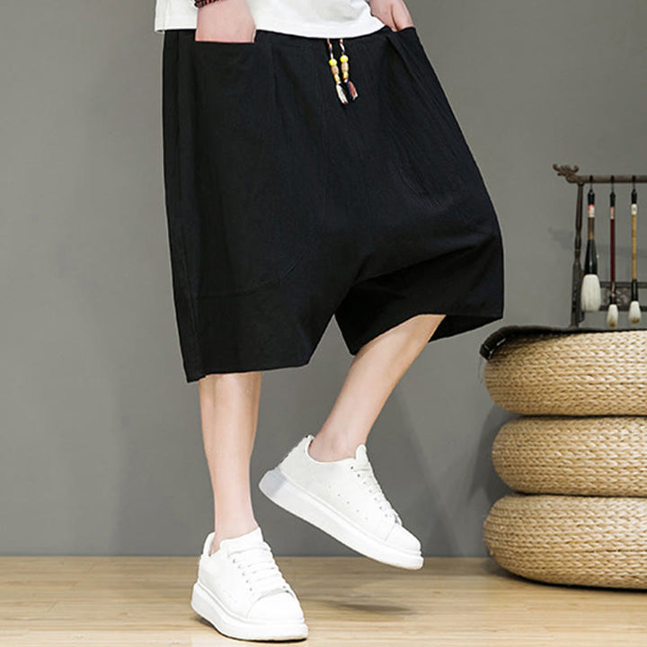 Pantaloni harem da uomo in cotone e lino con coulisse, stile capri, con tasche, Buddha Stones - image 18