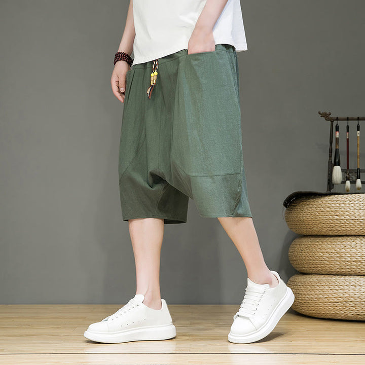 Pantaloni harem da uomo in cotone e lino con coulisse, stile capri, con tasche, Buddha Stones - Verde Mare Scuro - US/UK/AU46, EU56 (5XL) - image 20