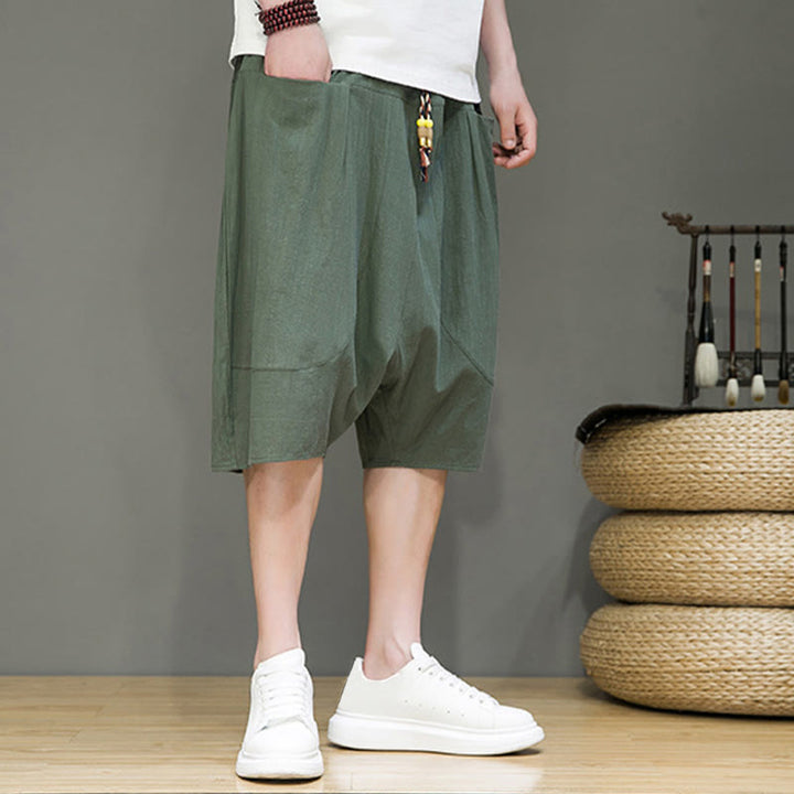 Pantaloni harem da uomo in cotone e lino con coulisse, stile capri, con tasche, Buddha Stones - image 22