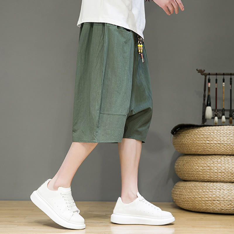 Pantaloni harem da uomo in cotone e lino con coulisse, stile capri, con tasche, Buddha Stones - image 23