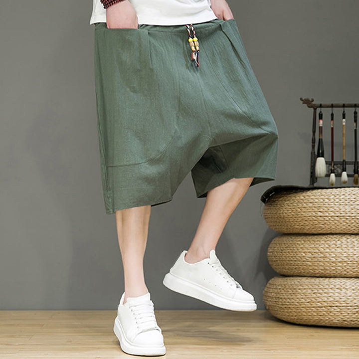 Pantaloni harem da uomo in cotone e lino con coulisse, stile capri, con tasche, Buddha Stones - image 26