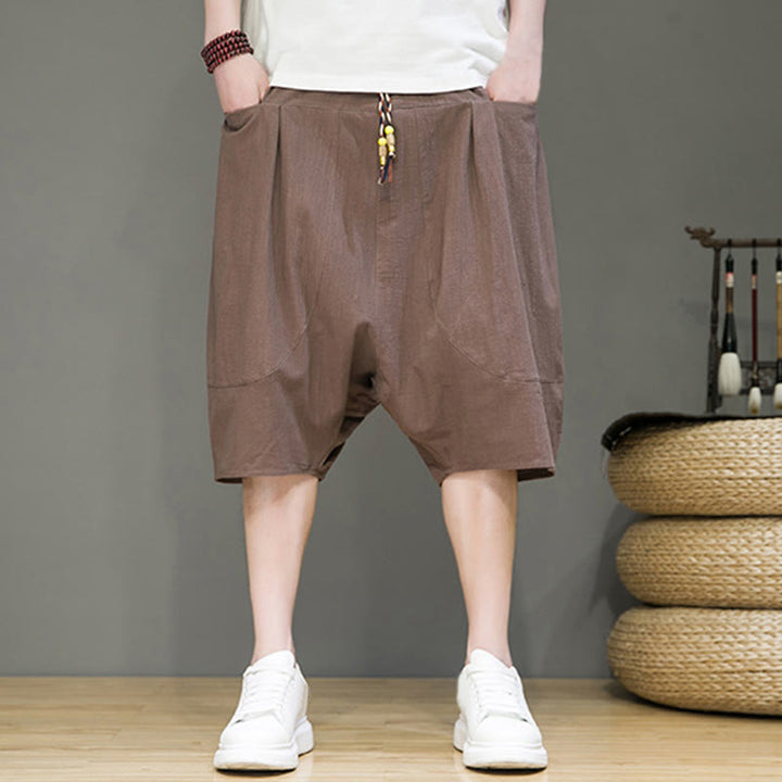 Pantaloni harem da uomo in cotone e lino con coulisse, stile capri, con tasche, Buddha Stones - image 33