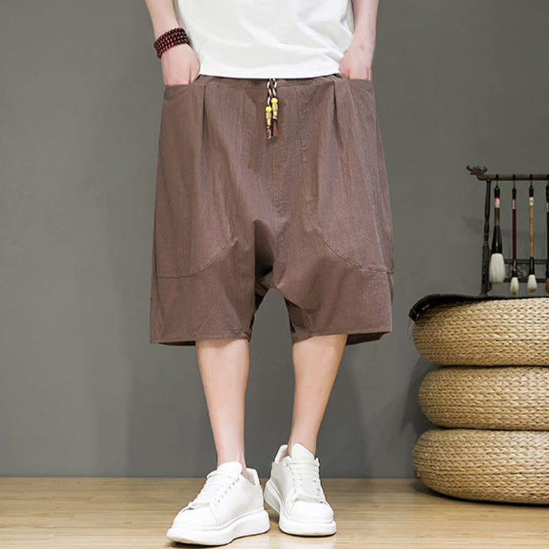 Pantaloni harem da uomo in cotone e lino con coulisse, stile capri, con tasche, Buddha Stones - image 29