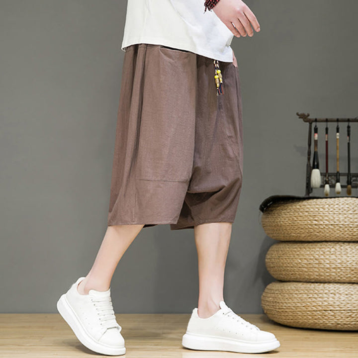 Pantaloni harem da uomo in cotone e lino con coulisse, stile capri, con tasche, Buddha Stones - image 34