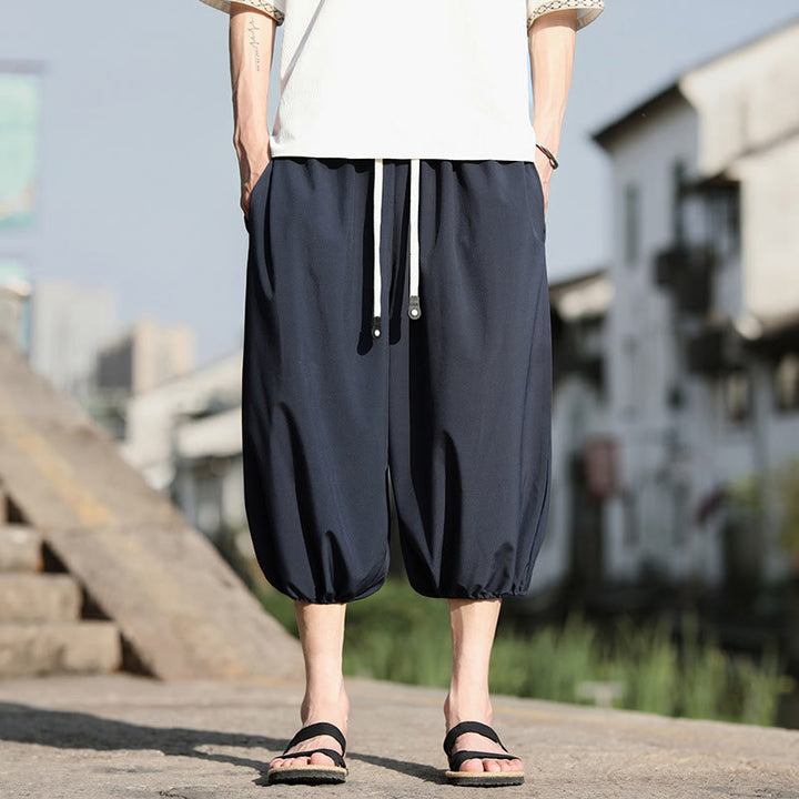 Pantaloni harem Capri corti da uomo con coulisse Buddha Stones Solid e tasche - SteelBlue - US/UK/AU46, EU56 (5XL) - image 0