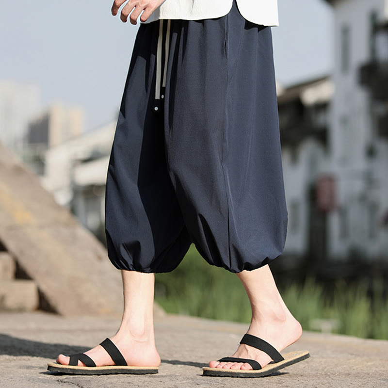 Pantaloni harem Capri corti da uomo con coulisse Buddha Stones Solid e tasche - image 2