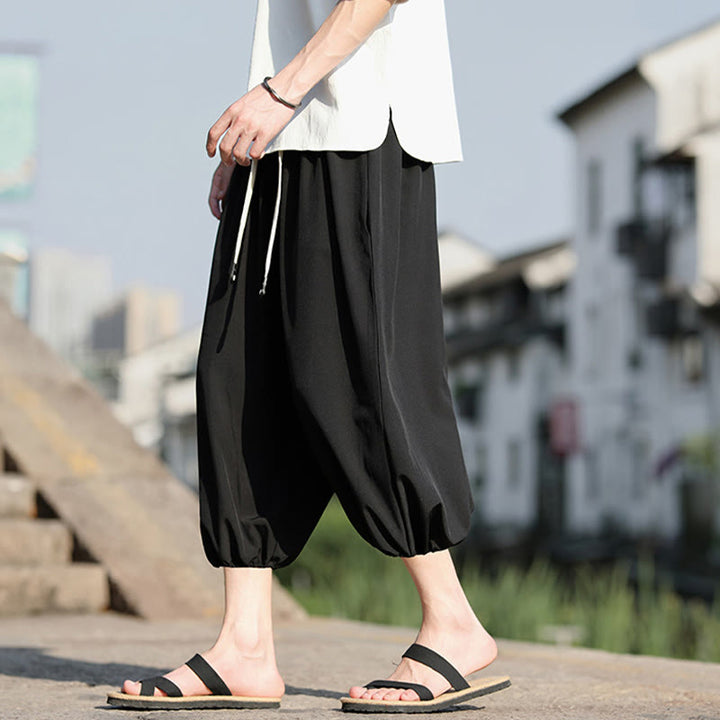 Pantaloni harem Capri corti da uomo con coulisse Buddha Stones Solid e tasche - image 18