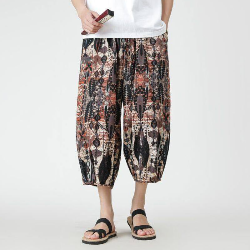 Pantaloni da uomo in cotone e lino, con tasche, lunghezza 7-8, quadrati estivi, patchwork, elefante, mandala , Buddha Stones - image 11