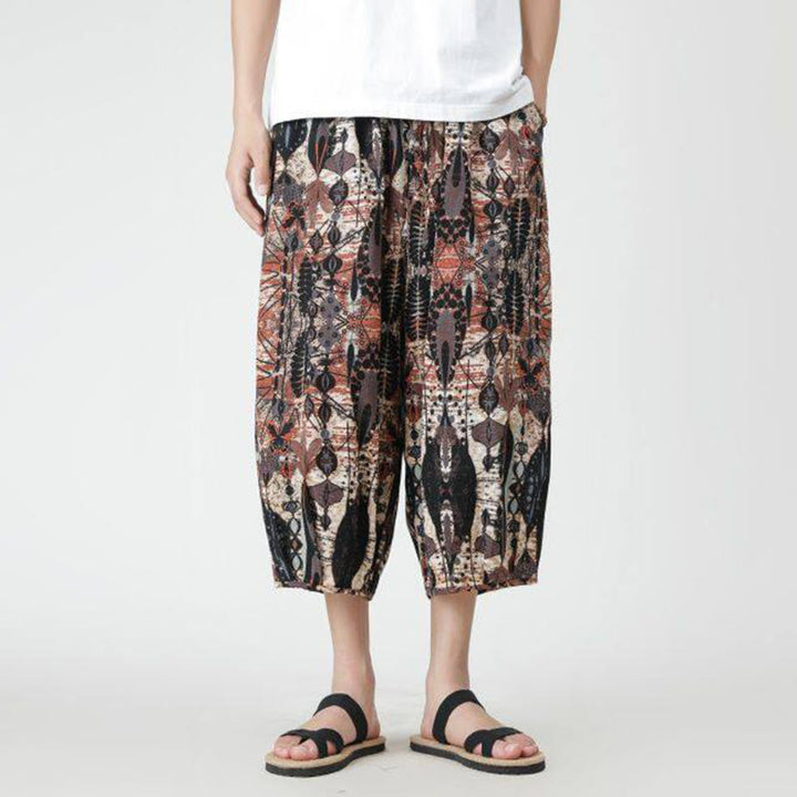 Pantaloni da uomo in cotone e lino, con tasche, lunghezza 7-8, quadrati estivi, patchwork, elefante, mandala , Buddha Stones - image 17
