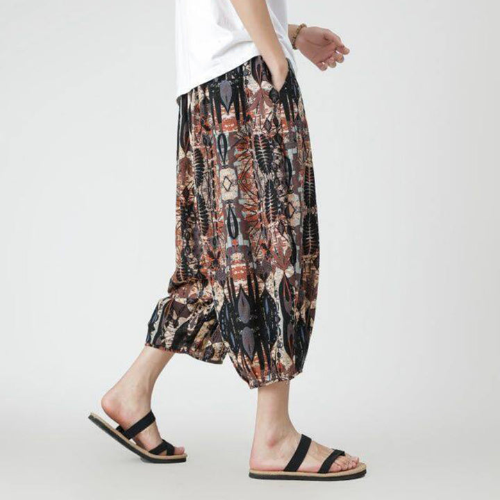 Pantaloni da uomo in cotone e lino, con tasche, lunghezza 7-8, quadrati estivi, patchwork, elefante, mandala , Buddha Stones - image 13