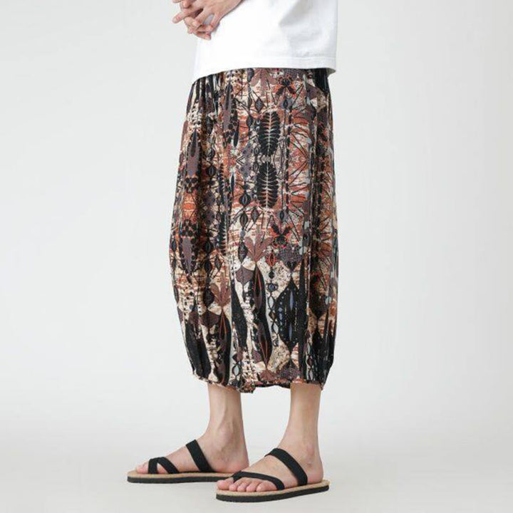 Pantaloni da uomo in cotone e lino, con tasche, lunghezza 7-8, quadrati estivi, patchwork, elefante, mandala , Buddha Stones - image 15