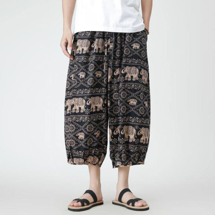 Pantaloni da uomo in cotone e lino, con tasche, lunghezza 7-8, quadrati estivi, patchwork, elefante, mandala , Buddha Stones - image 21