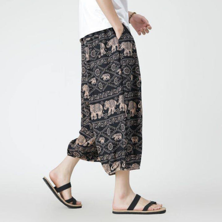 Pantaloni da uomo in cotone e lino, con tasche, lunghezza 7-8, quadrati estivi, patchwork, elefante, mandala , Buddha Stones - image 22