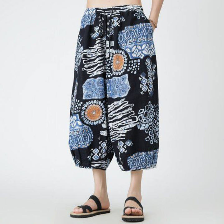 Pantaloni da uomo in cotone e lino, con tasche, lunghezza 7-8, quadrati estivi, patchwork, elefante, mandala , Buddha Stones - image 38