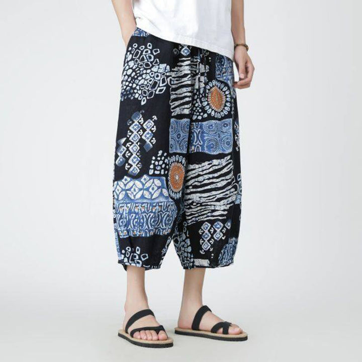 Pantaloni da uomo in cotone e lino, con tasche, lunghezza 7-8, quadrati estivi, patchwork, elefante, mandala , Buddha Stones - image 34