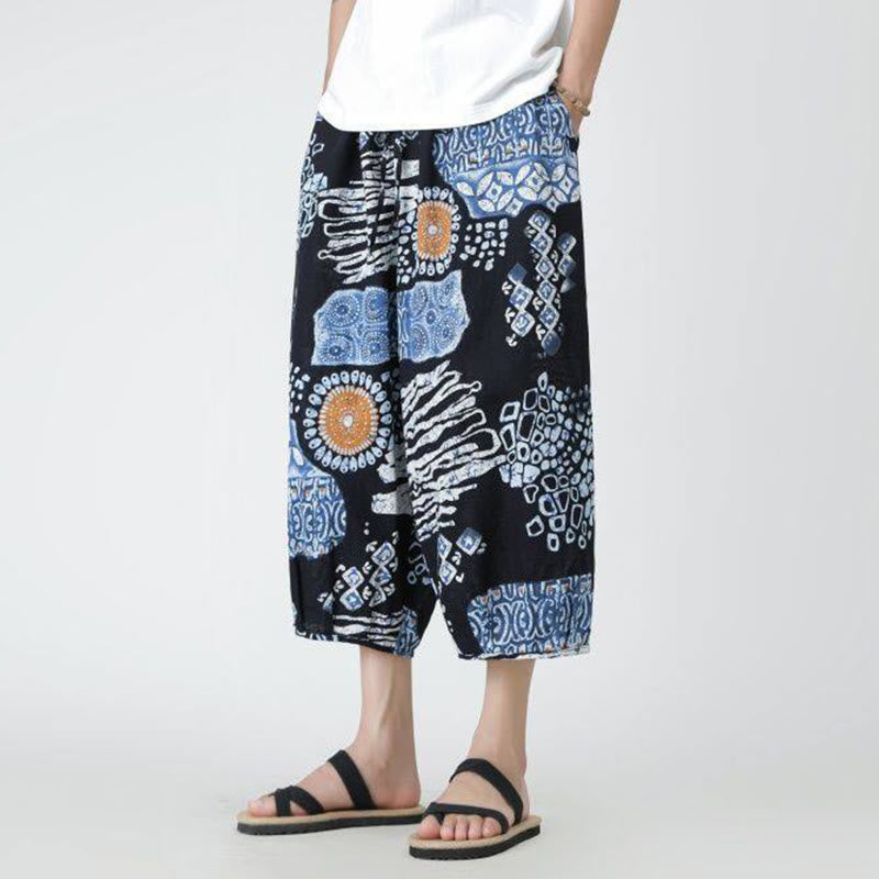 Pantaloni da uomo in cotone e lino, con tasche, lunghezza 7-8, quadrati estivi, patchwork, elefante, mandala , Buddha Stones - image 35