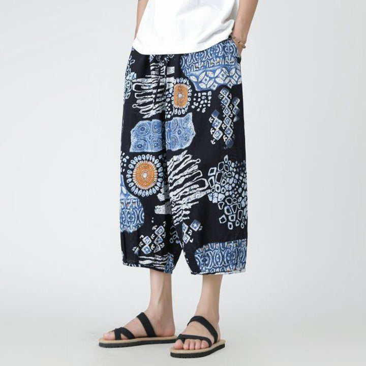 Pantaloni da uomo in cotone e lino, con tasche, lunghezza 7-8, quadrati estivi, patchwork, elefante, mandala , Buddha Stones - image 35