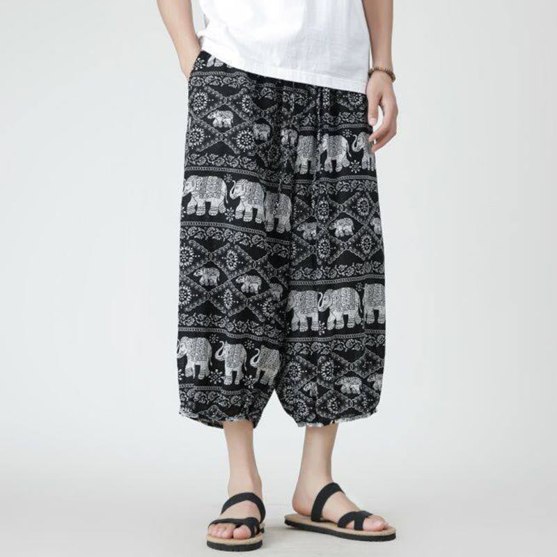 Pantaloni da uomo in cotone e lino, con tasche, lunghezza 7-8, quadrati estivi, patchwork, elefante, mandala , Buddha Stones - image 47