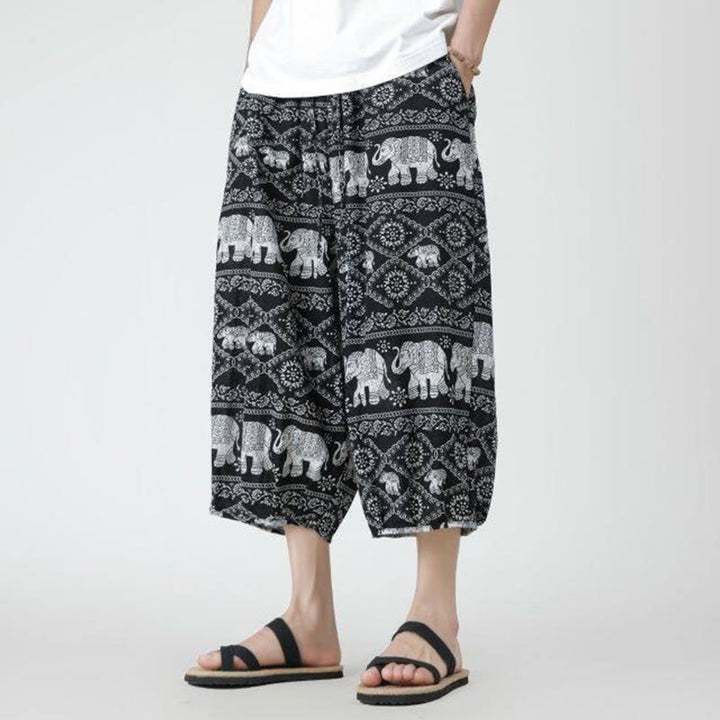 Pantaloni da uomo in cotone e lino, con tasche, lunghezza 7-8, quadrati estivi, patchwork, elefante, mandala , Buddha Stones - image 45