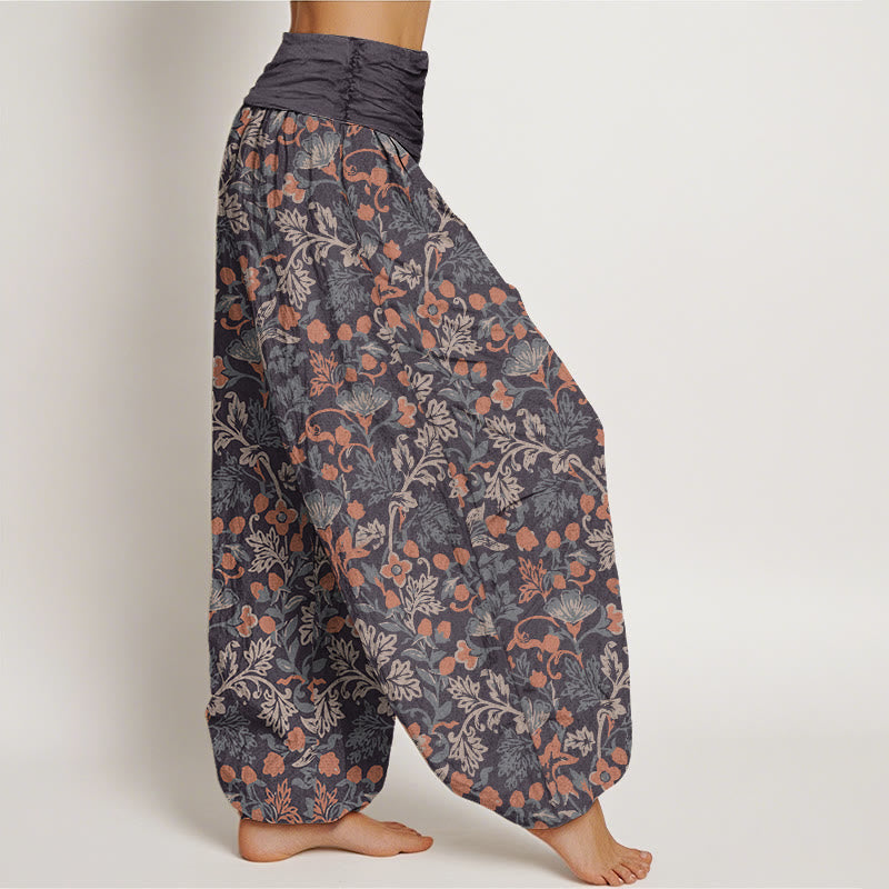 Pantaloni harem da donna con elastico in vita, in cotone, casual, motivo floreale e foglie di vite, motivo Buddha Stones - image 5