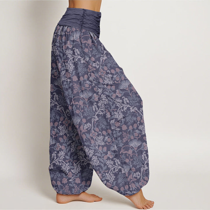 Pantaloni harem da donna con elastico in vita, in cotone, casual, motivo floreale e foglie di vite, motivo Buddha Stones - image 8