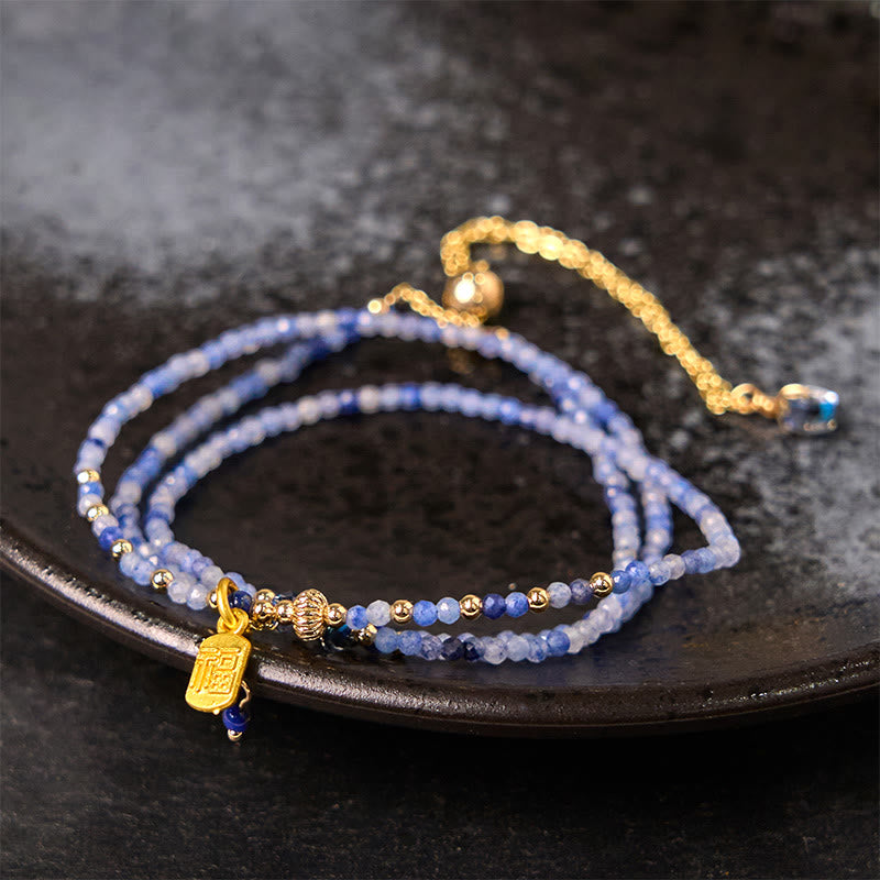 Braccialetto positivo con carattere Fu a triplo giro, perline ultrasottili da 3 mm, lazurite naturale e lapislazzuli, Buddha Stones - Lazurite da 3 mm (circonferenza del polso: 14-15 cm) - image 0