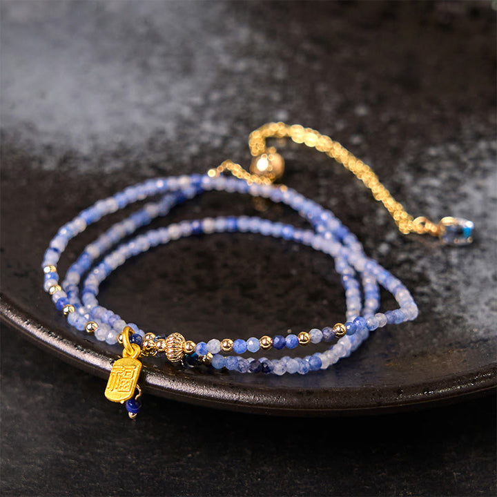 Braccialetto positivo con carattere Fu a triplo giro, perline ultrasottili da 3 mm, lazurite naturale e lapislazzuli, Buddha Stones - Lazurite da 3 mm (circonferenza del polso: 14-15 cm) - image 0