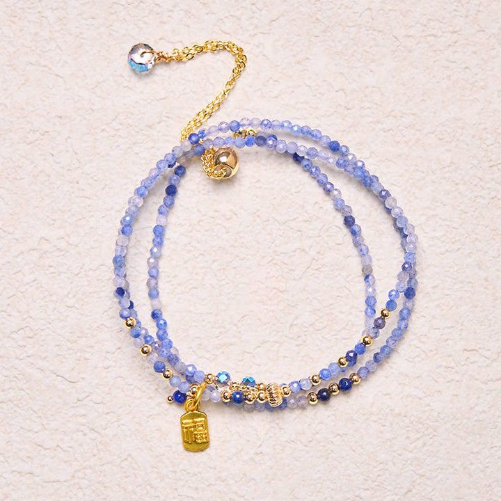 Braccialetto positivo con carattere Fu a triplo giro, perline ultrasottili da 3 mm, lazurite naturale e lapislazzuli, Buddha Stones - image 3