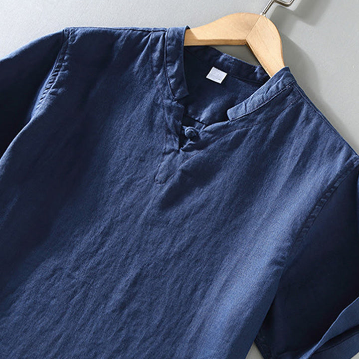 Camicia da uomo in lino a maniche corte con design estivo Buddha Stones - image 2