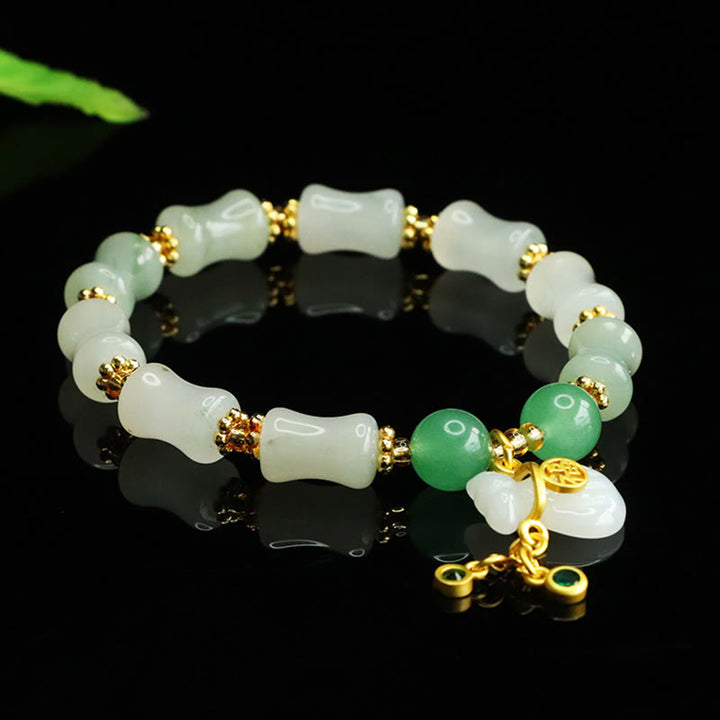 Bracciale della prosperità con motivo a sacchetto di denaro con carattere Fu in giada naturale Tianshan Buddha Stones