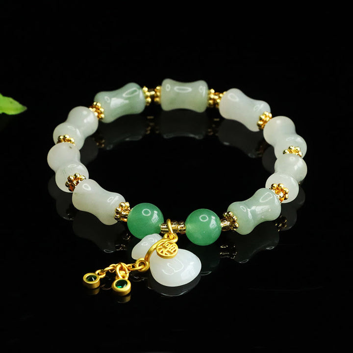 Bracciale della prosperità con motivo a sacchetto di denaro con carattere Fu in giada naturale Tianshan Buddha Stones