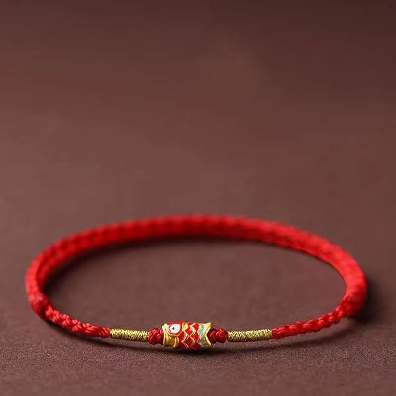 Braccialetto in corda rossa intrecciata a mano con pesce koi Buddha Stones