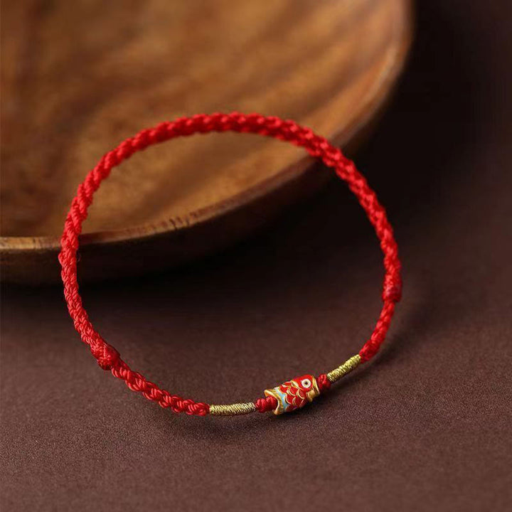 Braccialetto in corda rossa intrecciata a mano con pesce koi Buddha Stones